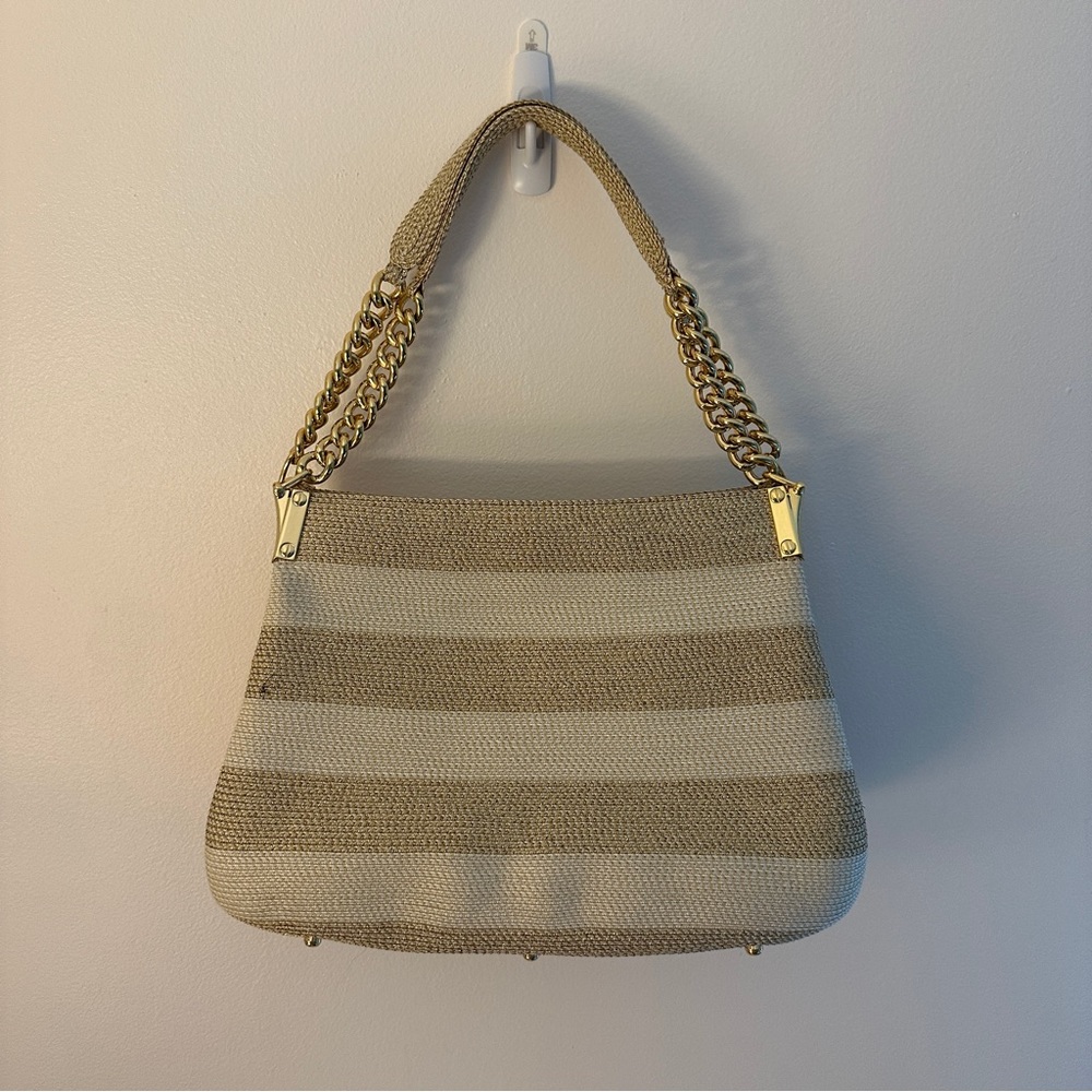 Eric Javits Beige and Cream Striped Shoulder Bag - Picture 5 of 12